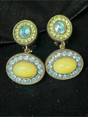 Vintage Pocci Paris Drop Clip Earrings Poured Glass Crystal 1799